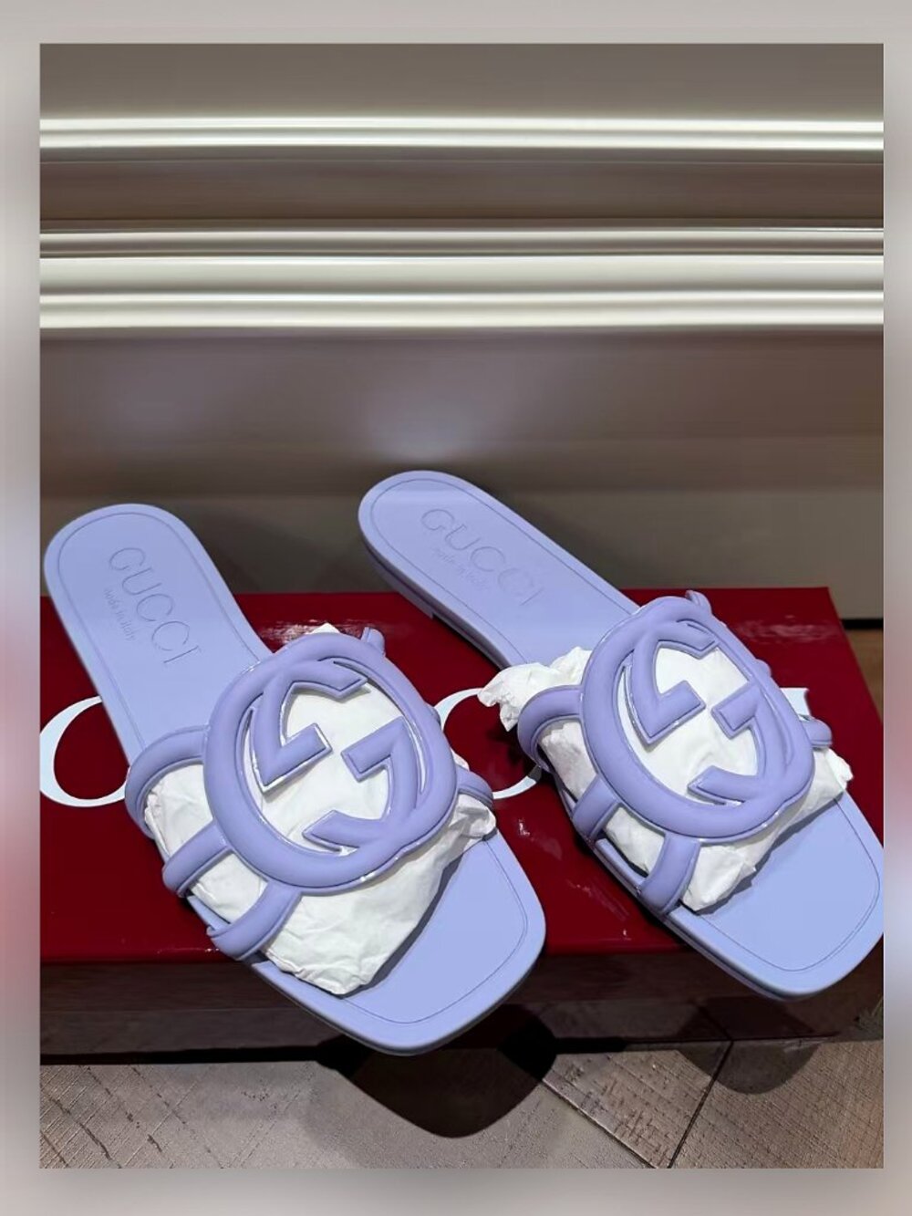 Gucci Pastel Lavender Interlocking GG Rubber Slide